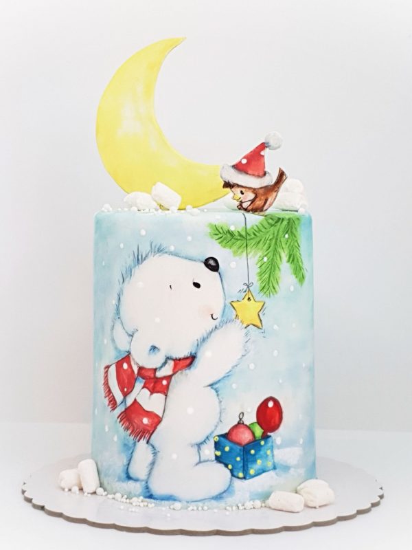 Pintura Aguarela em Bolo Natal